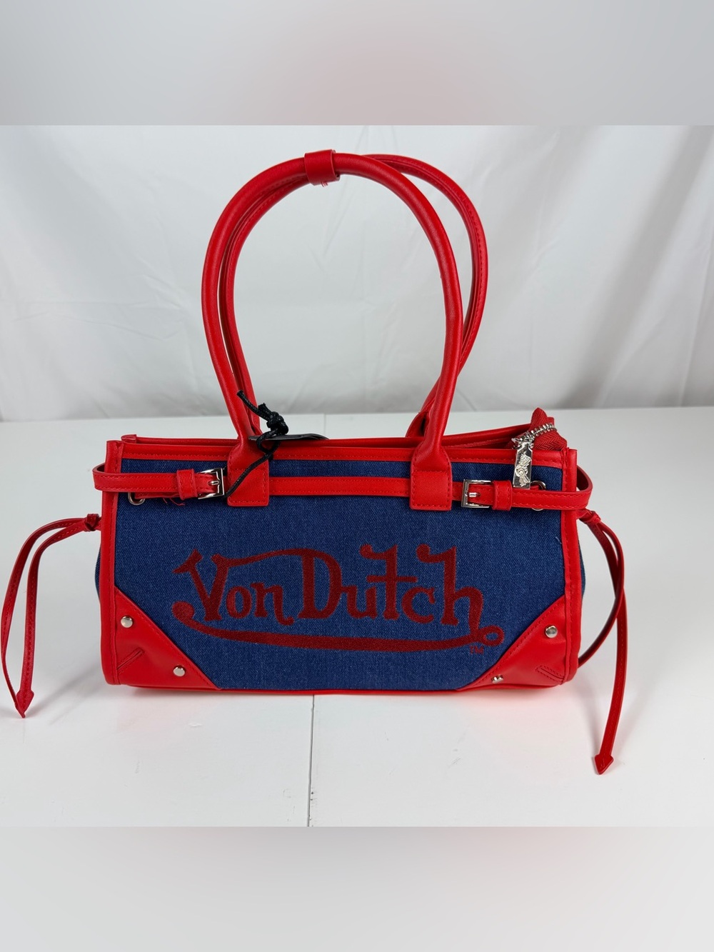 Von Dutch Lane Shoulder Bag Red and Blue Denim NWT Y2K